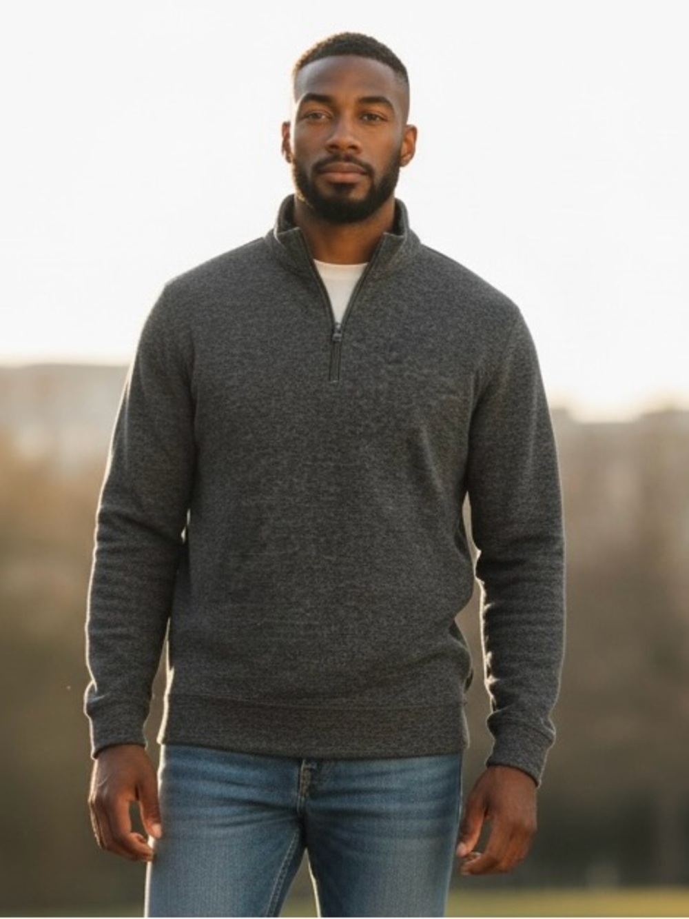 Gap Sweater Gray Pullover 1/4 Zip Long Sleeve Performance Cotton Mens Size XL